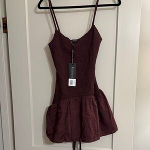 white Fox brown Smocked Mini Dress